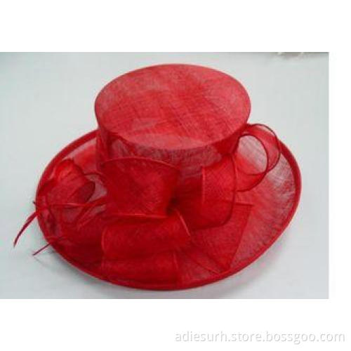 Big Crown Red Sinamay Ladies Hats For Wedding , Nice Overlo